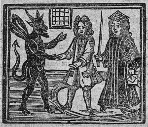 V0025811EBL Witchcraft: the devil talking to a gentleman and a judge (?)